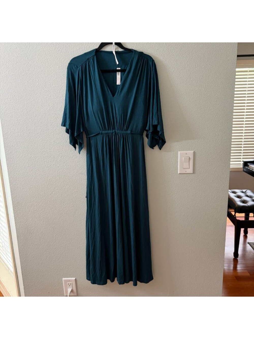 NWT Soma Midi Dress Built In Bra Womens LARGE Dark Harbor Short Sleeve